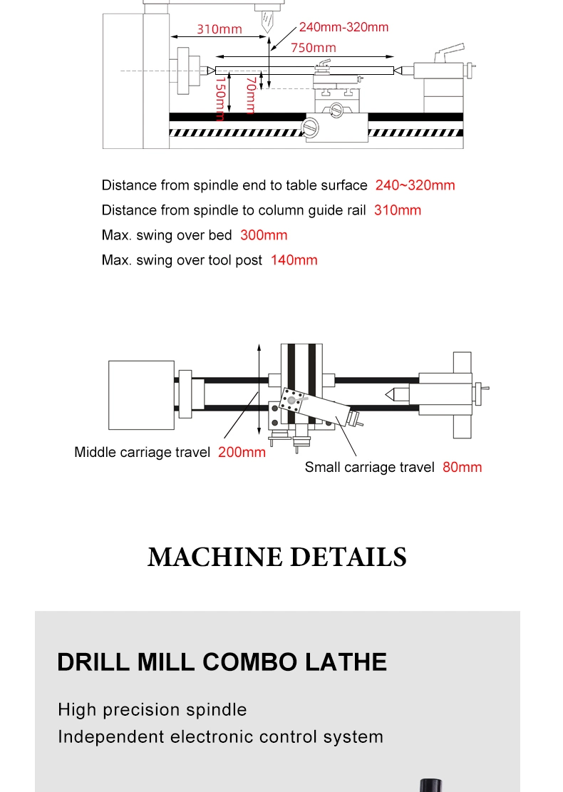 Manual 3 in 1 Milling and Drilling CT750 Multifunctional Lathe Machine